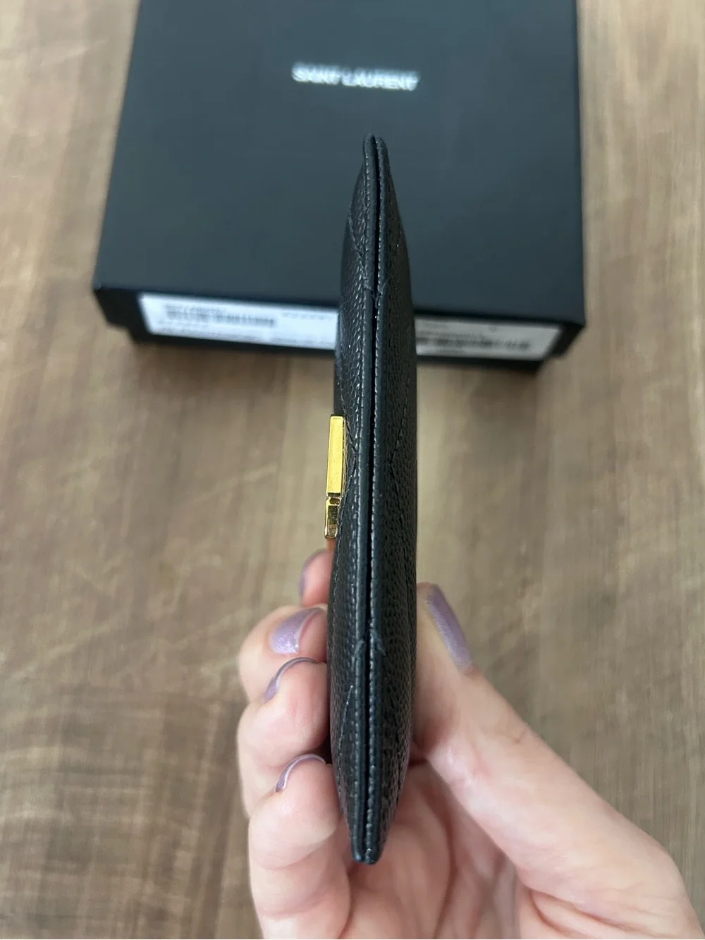 Saint Laurent Black Quilted Card Case with Gold YSL Logo - Picture 4 of 8
